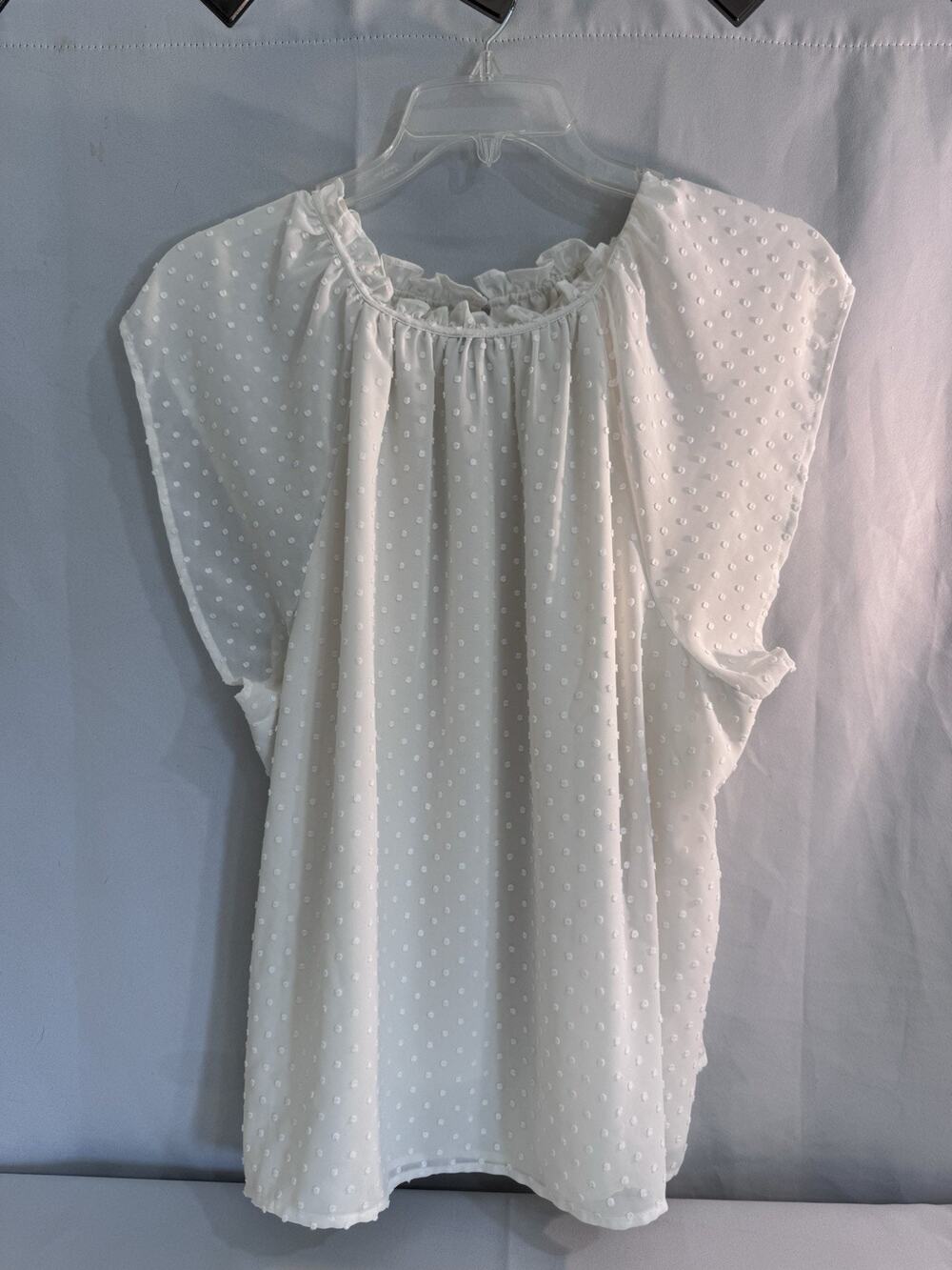 J.Crew Plus Summer Ruffle Neck Chiffon Sleeveless Blouse 3X Ivory Swiss Dot J37